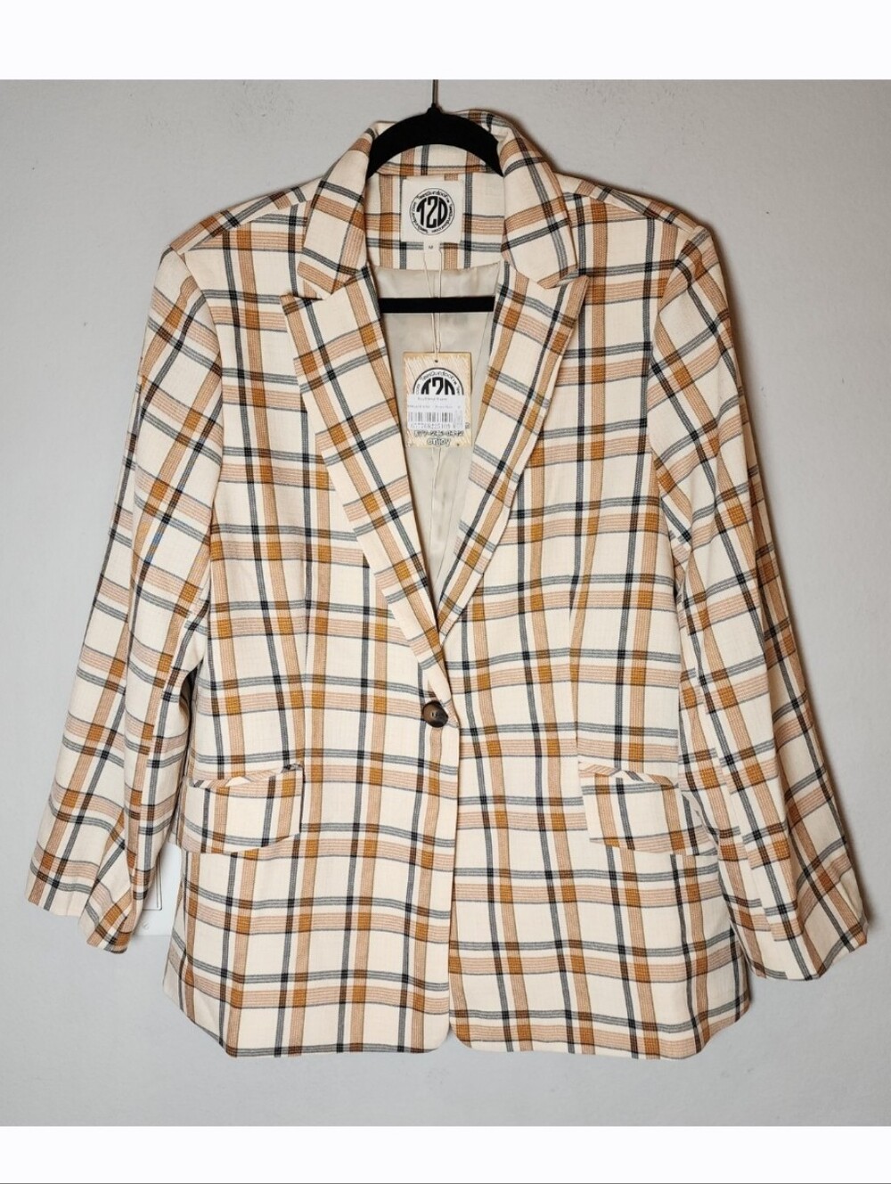 NWT Brown Plaid Single Button Boyfriend Blazer Jacket Size Medium Tees2urdoor